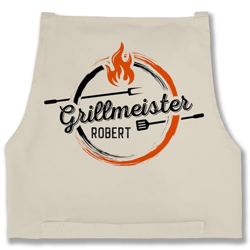 Schürze - Grillschürze Herren - Grillmeister - Geschenk Männer Grillzubehör Hobbygriller Geschenke Papa Vatertag - 85x69 - Natur Weiß - für grillen personalisierte name zum geburtstag von Geschenk mit Namen personalisiert by Shirtracer