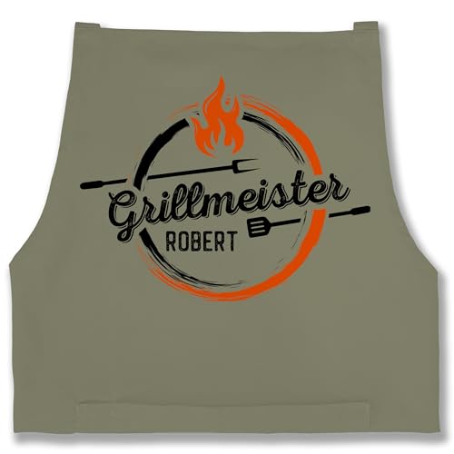 Schürze - Grillschürze Herren - Grillmeister - Geschenk Männer Grillzubehör Hobbygriller Geschenke Papa Vatertag - 85x69 - Sage Grün - für grill zum geburtstag grillen personalisierte name von Geschenk mit Namen personalisiert by Shirtracer