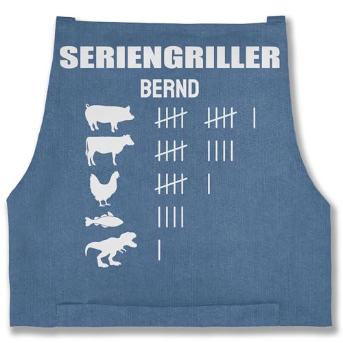 Schürze - Grillschürze - Seriengriller mit Name Lustiges Geschenk Grillen Grillgeschenk - 85x69 - Jeans Blau - grill schürzen männer personalisierte bäcker lustige grillgeschenke zum backen, von Geschenk mit Namen personalisiert by Shirtracer