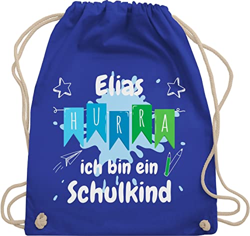 Turnbeutel Rucksack - Schulanfang Einschulung - Hurra ich bin ein Schulkind - Unisize - Royalblau - turnsack schule taschen 1 schultag personalisierte beutel kinder personalisierter sportbeutel von Geschenk mit Namen personalisiert by Shirtracer