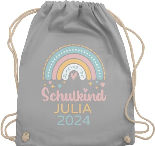 Turnbeutel Rucksack - Schulanfang Einschulung - Schulkind 2024 Regenbogen - Unisize - Hellgrau - beutel 1.schultag mädchen taschen name schulstart ich bin ein personalisierte baumwolle junge von Geschenk mit Namen personalisiert by Shirtracer