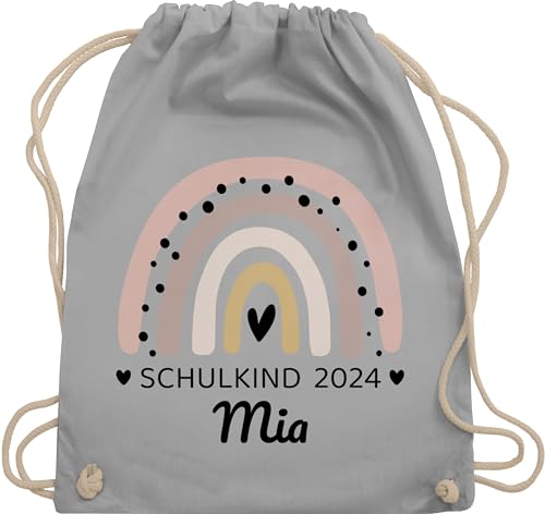 Turnbeutel Rucksack - Schulanfang Einschulung - Regenbogen Schulkind 2024 - Unisize - Hellgrau - geschenke zum sportbeutel schule schul name beutel stoff personalisierter sack zur einschulungs von Geschenk mit Namen personalisiert by Shirtracer