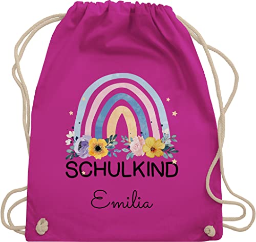 Turnbeutel Rucksack - Schulanfang Einschulung - Regenbogen Schulkind - Unisize - Fuchsia - name erster schultag sportbeutel schulanfänger 2022 mädchen beutelrucksäcke baumwoll schul beutel von Geschenk mit Namen personalisiert by Shirtracer