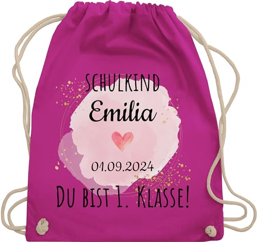 Turnbeutel Rucksack - Schulanfang Einschulung - Schulkind - Du bist erste Klasse - Unisize - Fuchsia - mädchen 1. schul beutel einschulung-schulkind erstklaessler turnsackerl name von Geschenk mit Namen personalisiert by Shirtracer