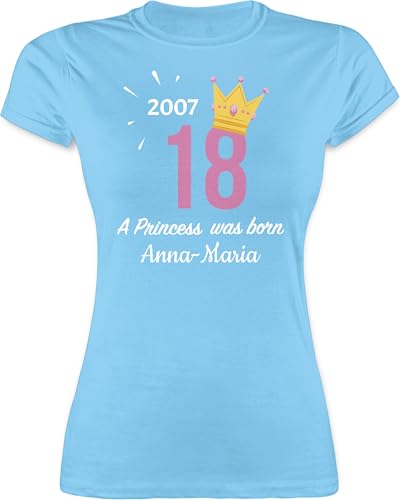 Shirt Damen - 18. Geburtstag - 2007 A Princess was Born - zum Achzehnten - mit Name - L - Hellblau - Tshirt mädchen t-Shirt 18 18.Geburtstag t-Shirts .Geburtstag 18ter Tshirts Frauen 18.Ten Shirts von Geschenk mit Namen personalisiert by Shirtracer