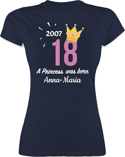 Shirt Damen - 18. Geburtstag - 2007 A Princess was Born - zum Achzehnten - mit Name - L - Navy Blau - Tshirt mädchen t-Shirt 18 18.Geburtstag t-Shirts .Geburtstag 18ter Tshirts Frauen 18.Ten Shirts von Geschenk mit Namen personalisiert by Shirtracer
