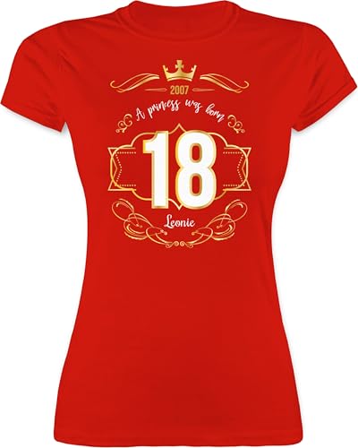 Shirt Damen - 18. Geburtstag - Geburtsjahr 2007 - A Princess was Born - mit Name - M - Rot - personalisierte Shirts 18 Tshirt zum 18.Ten 18.Geburtstag 2006 t-Shirt mädchen .Geburtstag 18ter 2004 von Geschenk mit Namen personalisiert by Shirtracer