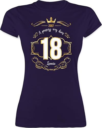 Shirt Damen - 18. Geburtstag - Geburtsjahr 2007 - A Princess was Born - mit Name - XL - Lila - personalisierte Shirts 18 Tshirt zum 18.Ten 18.Geburtstag 2006 t-Shirt mädchen .Geburtstag 18ter 2004 von Geschenk mit Namen personalisiert by Shirtracer