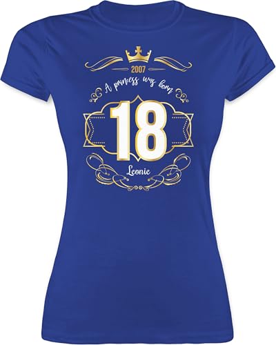Shirt Damen - 18. Geburtstag - Geburtsjahr 2007 - A Princess was Born - mit Name - XXL - Royalblau - personalisierte Shirts 18 Tshirt zum 18.Ten 18.Geburtstag 2006 t-Shirt mädchen .Geburtstag 18ter von Geschenk mit Namen personalisiert by Shirtracer
