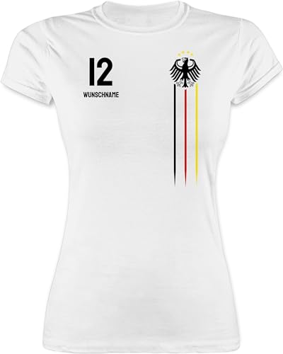 Shirt Damen - 2026 Fussball WM Fanartikel - Deutschland Adler Germany Schwarz Rot Gold Nummer und Wunschname Trikot - M - Weiß - Deutschland-Trikot em Trikots fußball 2024 Tshirt em-Trikots von Geschenk mit Namen personalisiert by Shirtracer