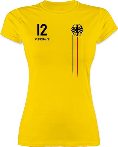 Shirt Damen - 2024 Fussball EM Fanartikel - Deutschland Adler Germany Schwarz Rot Gold Nummer und Wunschname Trikot - S - Gelb - Deutschland-Trikot Shirts Frauen fußball wm 24 Tshirt em-Trikots von Geschenk mit Namen personalisiert by Shirtracer