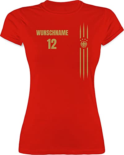 Shirt Damen - 2026 Fussball WM Fanartikel - Deutschland Name und Nummer - M - Rot - deutschlandtrikot fußball em Trikots fußball. Germany Tshirt Deutschland-t-Shirt em-Trikots Fussball-wm deutsch von Geschenk mit Namen personalisiert by Shirtracer