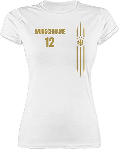 Shirt Damen - 2026 Fussball WM Fanartikel - Deutschland Name und Nummer - M - Weiß - deutschlandtrikot fußball em Trikots fußball. Germany Tshirt Deutschland-t-Shirt em-Trikots Fussball-wm von Geschenk mit Namen personalisiert by Shirtracer
