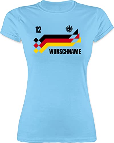 Shirt Damen - 2026 Fussball WM Fanartikel - Deutschland Trikot mit Name und Nummer Germany - S - Hellblau - Deutschland. Tshirt em Trikots fußball German Funshirts für Frauen Deutschland-t-Shirt von Geschenk mit Namen personalisiert by Shirtracer
