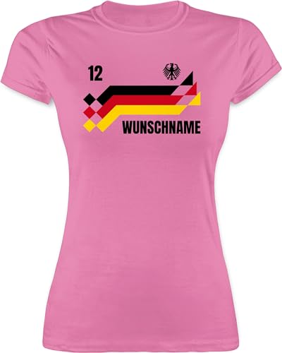 Shirt Damen - 2024 Fussball EM Fanartikel - Deutschland Trikot mit Name und Nummer Germany - S - Rosa - Tshirt fußball Deutschland. t-Shirt t wm 24 Wunschname Frauen Europa Flagge Fan von Geschenk mit Namen personalisiert by Shirtracer