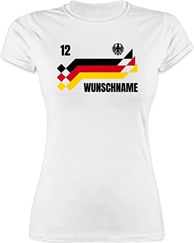 Shirt Damen - 2024 Fussball EM Fanartikel - Deutschland Trikot mit Name und Nummer Germany - XL - Weiß - t fußball Deutschland. Tshirt t-Shirt Europa wm Frauen Flagge Wunschname Fan von Geschenk mit Namen personalisiert by Shirtracer