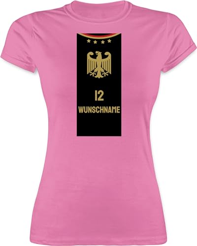 Shirt Damen - 2024 Fussball EM Fanartikel - Deutschland Trikot - schwarzer Streifen - S - Rosa - fußball t-Shirt Tshirt wm Shirts Frauen fußball-Fanartikel t 24 Europameisterschaft fußballtrikot von Geschenk mit Namen personalisiert by Shirtracer