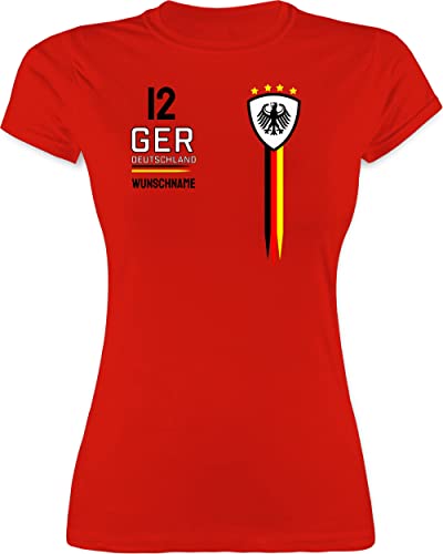 Shirt Damen - 2024 Fussball EM Fanartikel - Deutschland WM Trikot Farben - S - Rot - fußball Tshirt Europa-Meisterschaft Germany t-Shirt 24 personalisiertes Name Frauen personalisierter Europa von Geschenk mit Namen personalisiert by Shirtracer