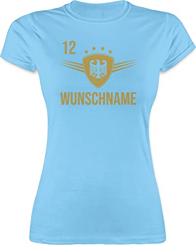 Shirt Damen - 2026 Fussball WM Fanartikel - Deutschland mit Namen und Nummer - M - Hellblau - em Tshirt 2024 Shirts Frauen fußball fußball. Trikot t-Shirt em-Trikots Fussball-wm t-Shirts t von Geschenk mit Namen personalisiert by Shirtracer