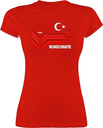Shirt Damen - 2024 Fussball EM Fanartikel - Personalisierbares Türkei Motiv Trikot | Individuelles Türkiye Design mit Wappen und Landesfarben | Mit eigenem Namen | Turkey - S - Rot - türkische von Geschenk mit Namen personalisiert by Shirtracer