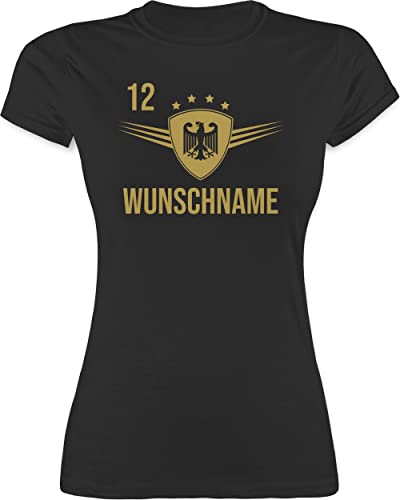 Shirt Damen - 2026 Fussball WM Fanartikel - Deutschland mit Namen und Nummer - L - Schwarz - em Tshirt 2024 Shirts Frauen fußball fußball. Trikot t-Shirt em-Trikots Fussball-wm t-Shirts t von Geschenk mit Namen personalisiert by Shirtracer