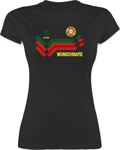 Shirt Damen - 2026 Fussball WM Fanartikel - Personalisierbares Portugal Motiv Trikot | Individuelles Portugal Design mit Wappen und Landesfarben | Mit eigenem Namen - L - Schwarz - em Trikots von Geschenk mit Namen personalisiert by Shirtracer