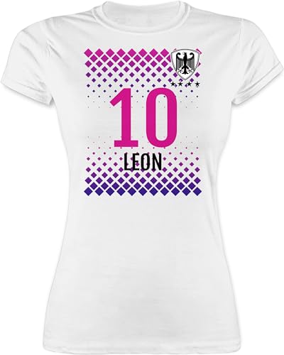 Shirt Damen - 2026 WM Fanartikel - Deutschland Fussball Trikot Germany Name und Nummer personalisiert - L - Weiß - 2024 em Trikots fußball personalisierte Funshirts für Frauen em-Trikots von Geschenk mit Namen personalisiert by Shirtracer