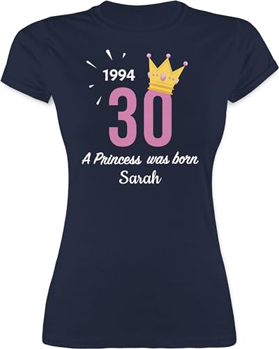 Shirt Damen - 30. Geburtstag - 1994 A Princess was Born - zum Dreißigsten - mit Name - L - Navy Blau - dreißig 30 1992 Tshirts für Frauen Tshirt Jahre Frau 30.Geburtstag 1993 t-Shirts Geb t-Shirt von Geschenk mit Namen personalisiert by Shirtracer