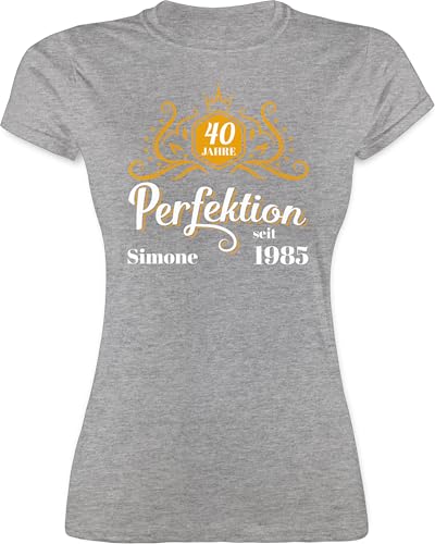 Shirt Damen - 40. Geburtstag - 40 Jahre Perfektion seit 1985 Legende - M - Grau meliert - Tshirt zum 40.Geburtstag vierzigsten 1983 t-Shirt Name vierzigster für Frauen jährige 40.Jahre tailliert von Geschenk mit Namen personalisiert by Shirtracer