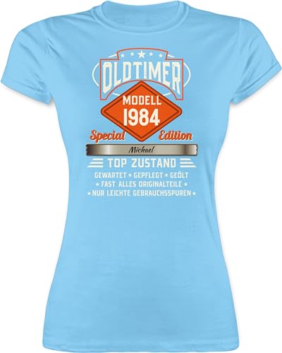 Shirt Damen - 40. Geburtstag - Oldtimer Special Vintage 1984 mit Name - L - Hellblau - 40 Years 1983 Frauen t-Shirt Tshirt zum Tshirts vierzigster t Jahre Shirts Personalisieren für von Geschenk mit Namen personalisiert by Shirtracer