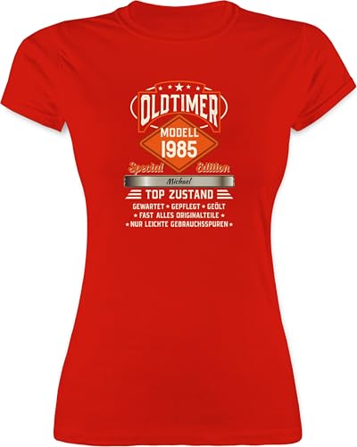 Shirt Damen - 40. Geburtstag - Oldtimer Special Vintage 1985 mit Name - XL - Rot - Tshirt 1983 Frauen t-Shirt 40 40.Geburtstag Modell für Frau jährige Years vierzigsten Jahre tailliert Geschenke von Geschenk mit Namen personalisiert by Shirtracer