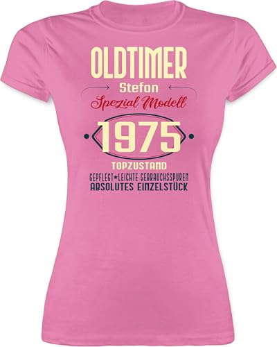 Shirt Damen - 50. Geburtstag - Oldtimer Spezial Modell 1975 zum Fünfzigsten - Name Aufdruck - dunkel - XXL - Rosa - Tshirt 1973 50 1972 t-Shirt Jahreszahl fünfziger 1973er für Frauen Vintage von Geschenk mit Namen personalisiert by Shirtracer