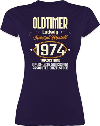 Shirt Damen - 50. Geburtstag - Oldtimer Spezial Modell 1974 - zum Fünfzigsten - eigener Name - hell - S - Lila - 50 Jahre 1973 Tshirt Geschenke Frau und tailliert personalisierte fünfzig 1972 von Geschenk mit Namen personalisiert by Shirtracer