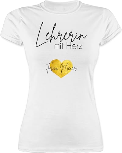 Shirt Damen - Abschiedsgeschenk Lehrerin mit Herz mit Name | Abschied Lehrerinnen Geschenk Dankeschön Lehrerinnen - L - Weiß - Teacher für Tshirt lehrerinen t klassenlehrerin lehrergeschenk Frau von Geschenk mit Namen personalisiert by Shirtracer