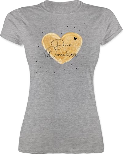 Shirt Damen - Aufdruck selbst gestalten - Dein Wunschtext I Geschenk personalisiert Weihnachten I Vatertag I Muttertag I Geburtstag - XXL - Grau meliert - Tshirt Bedrucken Lassen personalisierte von Geschenk mit Namen personalisiert by Shirtracer