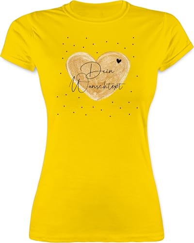 Shirt Damen - Aufdruck selbst gestalten - Dein Wunschtext I Geschenk personalisiert Weihnachten I Vatertag I Muttertag I Geburtstag - S - Gelb - Tshirt Bedrucken Lassen personalisierte Herz t-Shirt von Geschenk mit Namen personalisiert by Shirtracer