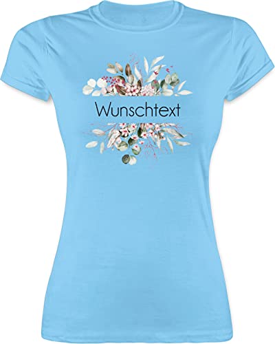 Shirt Damen - Aufdruck selbst gestalten - Wunschtext - S - Hellblau - bedrucktes Tshirt Shirts selber Bedrucken Lassen Text Blumen t t-Shirt eigenem Schriftzug zum Custom Druck Personalisieren von Geschenk mit Namen personalisiert by Shirtracer