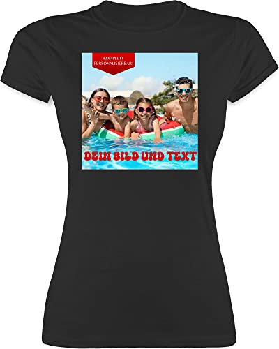 Shirt Damen - Geschenk mit eigenem Foto und Text personalisiert I Eigenes Bild I Custom Photo Text - M - Schwarz - muttertagsgeschenk Tshirt selbst drucken Pictures t-Shirts t-Shirt selber gestalten von Geschenk mit Namen personalisiert by Shirtracer
