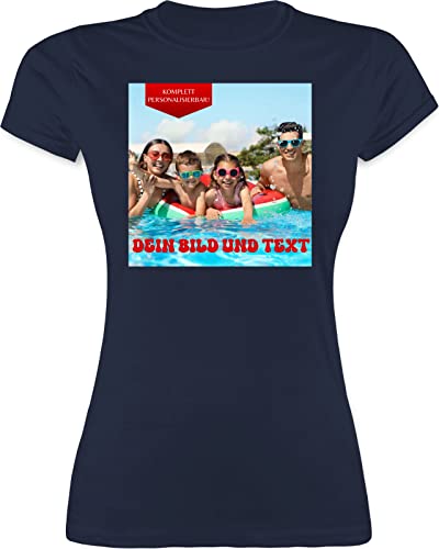 Shirt Damen - Geschenk mit eigenem Foto und Text personalisiert I Eigenes Bild I Custom Photo Text - XL - Navy Blau - muttertagsgeschenk Tshirt selbst drucken Pictures t-Shirts von Geschenk mit Namen personalisiert by Shirtracer