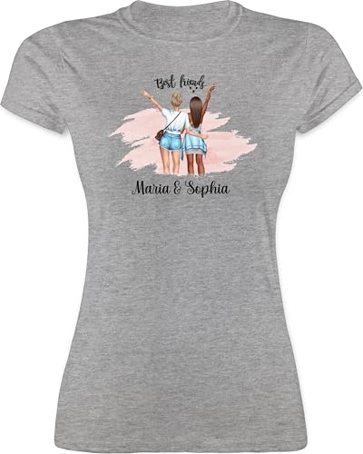 Shirt Damen - Freundin - Best Friends Hände Peace mit Name Freundinnen - L - Grau meliert - Shirts für Beste freundinen Partner Blonde und brünette Tshirt freundschafts t–Shirt Shirt Damen - Freundin - Best Friends Hände Peace mit Name Freundinnen - L - Grau meliert - Shirts für Beste freundinen Partner Blonde und brünette Tshirt freundschafts t–Shirt von Geschenk mit Namen personalisiert by Shirtracer