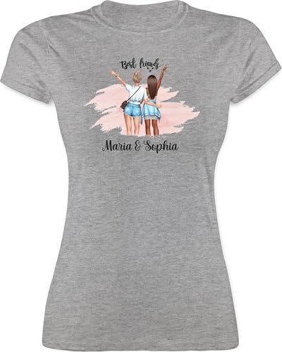 Shirt Damen - Freundin - Best Friends Hände Peace mit Name Freundinnen - M - Grau meliert - Shirts für Beste freundinen Partner Blonde und brünette Tshirt freundschafts t–Shirt von Geschenk mit Namen personalisiert by Shirtracer