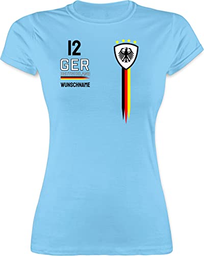 Shirt Damen - 2024 Fussball EM Fanartikel - Deutschland WM Trikot Farben - M - Hellblau - fußball Germany t-Shirt Europa Name Tshirt 24 Frauen von Geschenk mit Namen personalisiert by Shirtracer