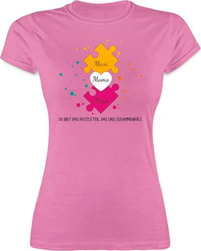 Shirt Damen - Muttertag - Muttertagsgeschenk für Mama von 2 Kindern Puzzlestücke mit Namen I Geschwister Geschenk Zwei Kinder für Mutter Weihnachten - S - Rosa - muttertags Tshirt mom t-Shirt von Geschenk mit Namen personalisiert by Shirtracer