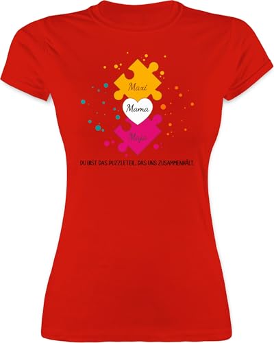 Shirt Damen - Muttertag - Muttertagsgeschenk für Mama von 2 Kindern Puzzlestücke mit Namen I Geschwister Geschenk Zwei Kinder für Mutter Weihnachten - M - Rot - muttertags Tshirt mom t-Shirt von Geschenk mit Namen personalisiert by Shirtracer