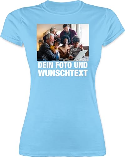 Shirt Damen - Geschenk mit Bild I eigenem Foto I Name I eigener Text I Wunschtext - M - Hellblau - individuell Bedruckte t-Shirts muttertagsgeschenk Tshirt selbst drucken Logo t-Shirt namens-Shirt von Geschenk mit Namen personalisiert by Shirtracer