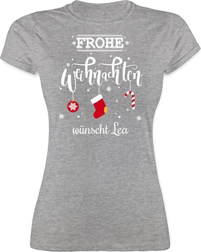 Shirt Damen - Geschenke Christmas - Frohe Weihnachten Lettering Wunschtext - XL - Grau meliert - Weihnachts+Tshirt weihnachtsshirt Weihnachts Tshirt Weihnachts-Shirt weihnacht t-Shirt von Geschenk mit Namen personalisiert by Shirtracer