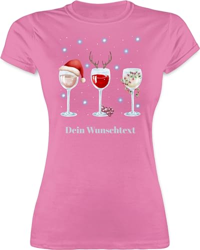 Shirt Damen - Geschenke Christmas - Weingläser Weihnachten - M - Rosa - Name Tshirt Weihnachts t Frohe 2022 weihnachtst-Shirt weihnachtliche weihnachtsmotiv weinglas t-Shirt von Geschenk mit Namen personalisiert by Shirtracer