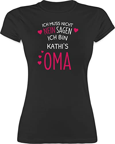Shirt Damen - Großmutter - Ich muss Nicht Nein Sagen ich Bin die Oma mit Name - S - Schwarz - Tshirt Grandma t-Shirt t sprüchen für enkelin omi tailliert Enkel Omas Shirts omis t-Shirts Grandmas von Geschenk mit Namen personalisiert by Shirtracer