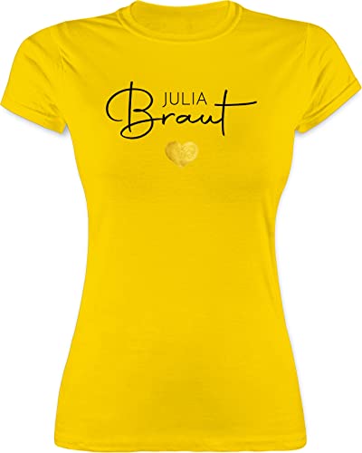 Shirt Damen - JGA Junggesellenabschied Frauen - Braut - Name Herz - L - Gelb - jungesellinnenabschied Frau Tshirt Tshirts junggesellinenabschied t-Shirts t-Shirt Polterabend Shirts Oberteile von Geschenk mit Namen personalisiert by Shirtracer