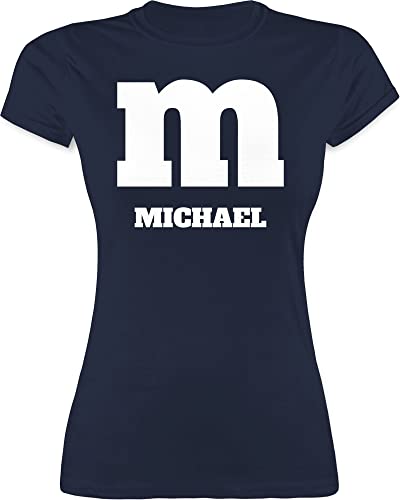 Shirt Damen - Karneval Fasching - M Kostüm mit anpassbarem Namen I M und M I M&M - L - Navy Blau - faschingst-Shirt Karnevals Name Tshirt Faschings-t-Shirt Faschings Shirts faschingsshirt von Geschenk mit Namen personalisiert by Shirtracer